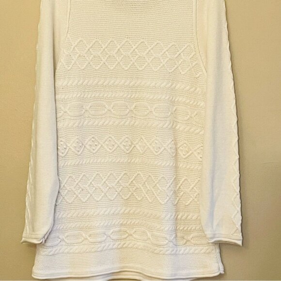 Tribal Ivory Cable Knit Scoop Neck Tunic 100% Cotton Sweater - Picture 13 of 14